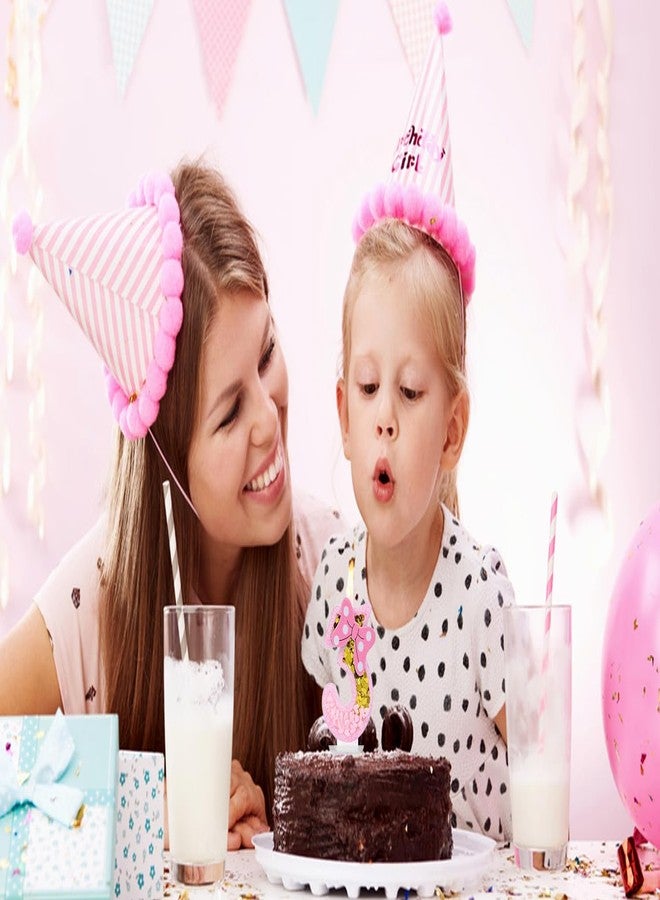 Aprildecember Girls Pink Number Birthday Candle, Gold Glitter Pink Number Candle with Bow, Princess Girls Women Sweet Theme Birthday Party Decoration Cake Topper (Number 3) - Image 2